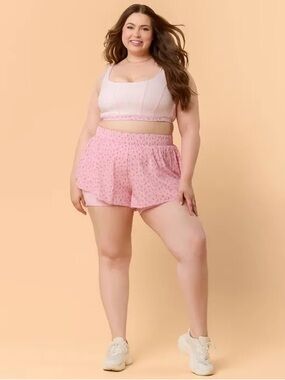Blogilates Women's Woven Ruffle Shorts, 2X - Pink Floral